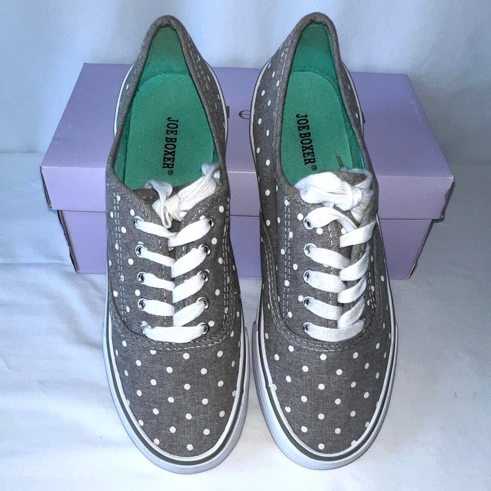 Joe Boxer Sneakers, Gray and White Polka-dots Canvas, Size 9, EC!